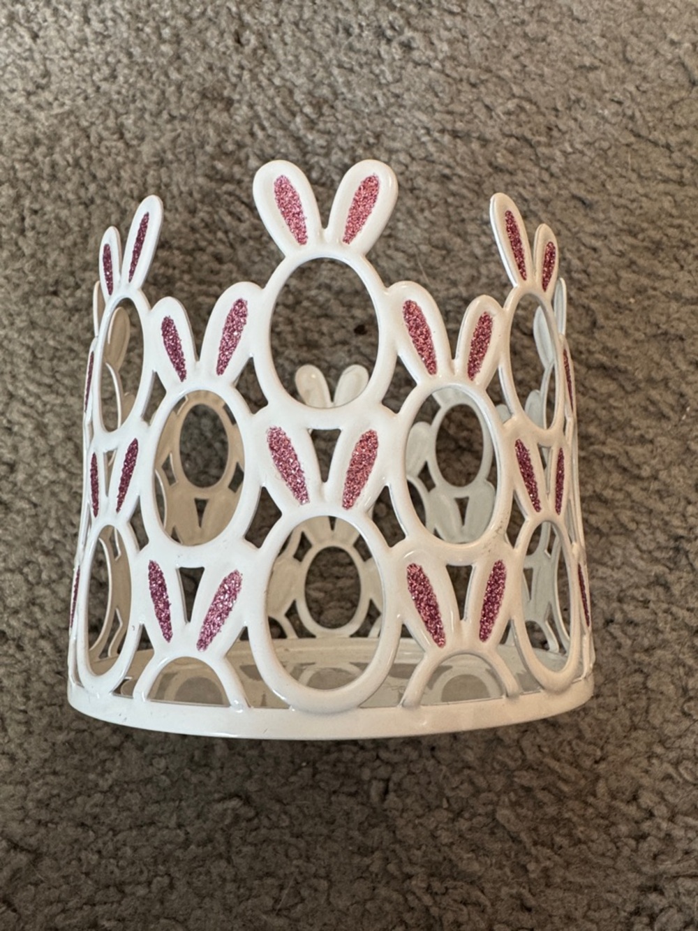 White Bunny Ear Candle Holder with Pink Glitter Inset